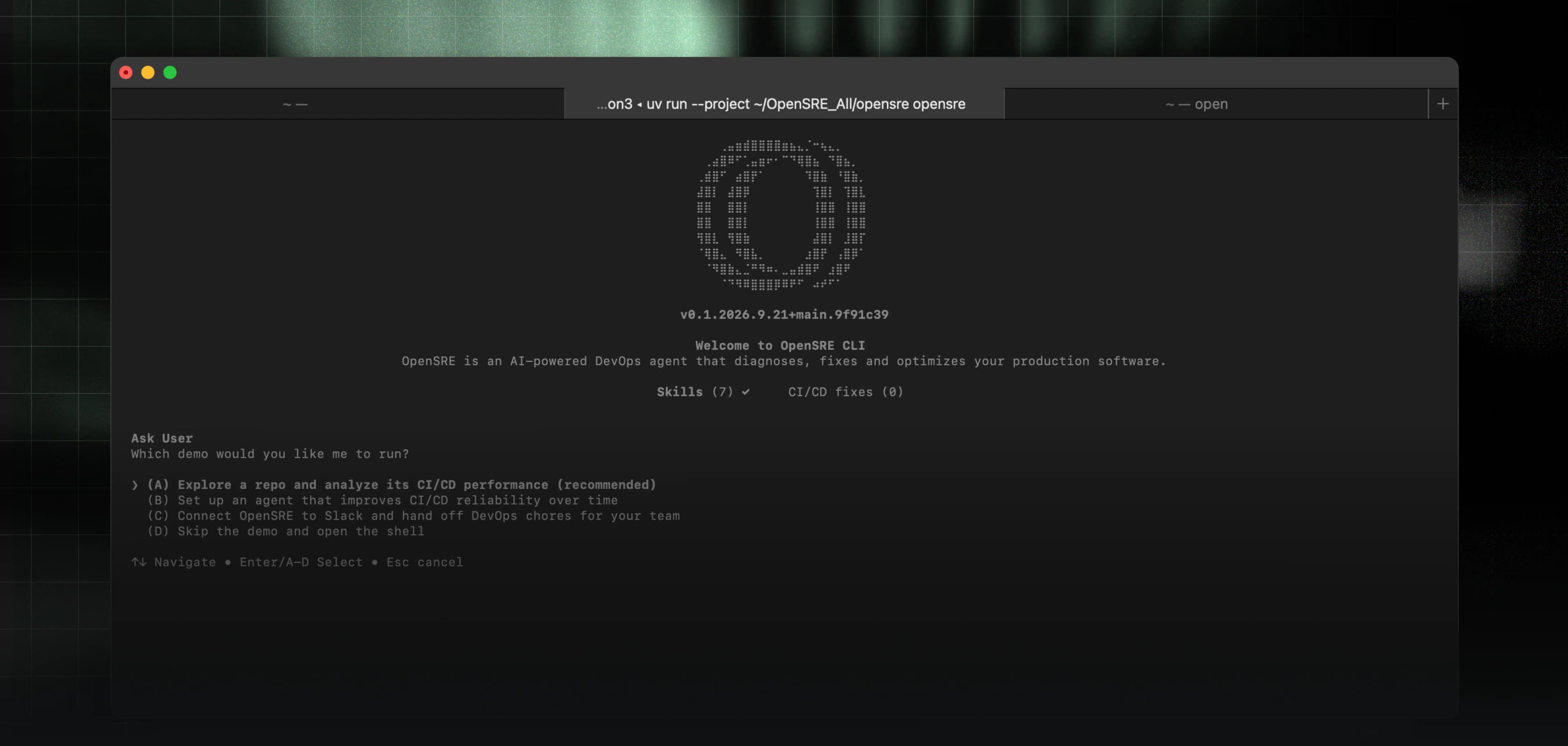 OpenSRE terminal interface